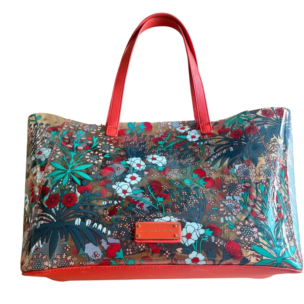 $428 Marc by Marc Jacobs Clear Floral PVC Jelly Tote Bag Botanical Leather Strap